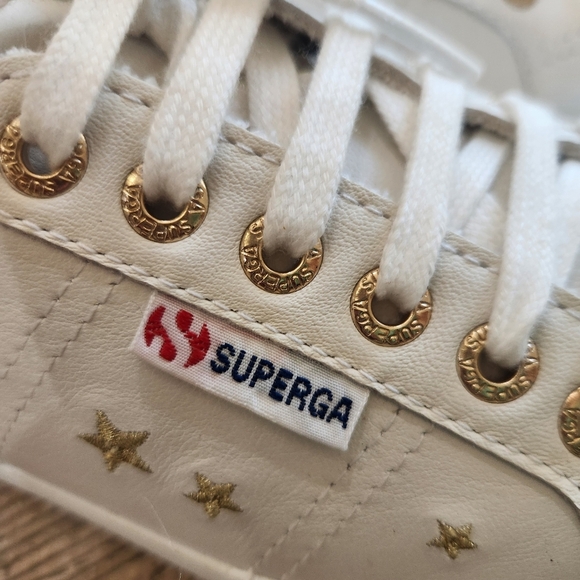 SUPERGA Leather SNEAKERS, Embroidered STARS, US Mens 8.5, Womens 10 NWOT - Picture 9 of 9